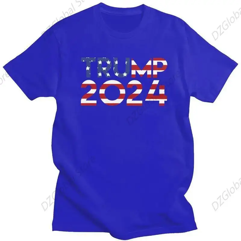 

Cool Trump 2024 MAGA T Shirt Men Short Sleeve USA Flag T-shirts Summer Tee Pure Cotton Regular Fit Tshirts Gift