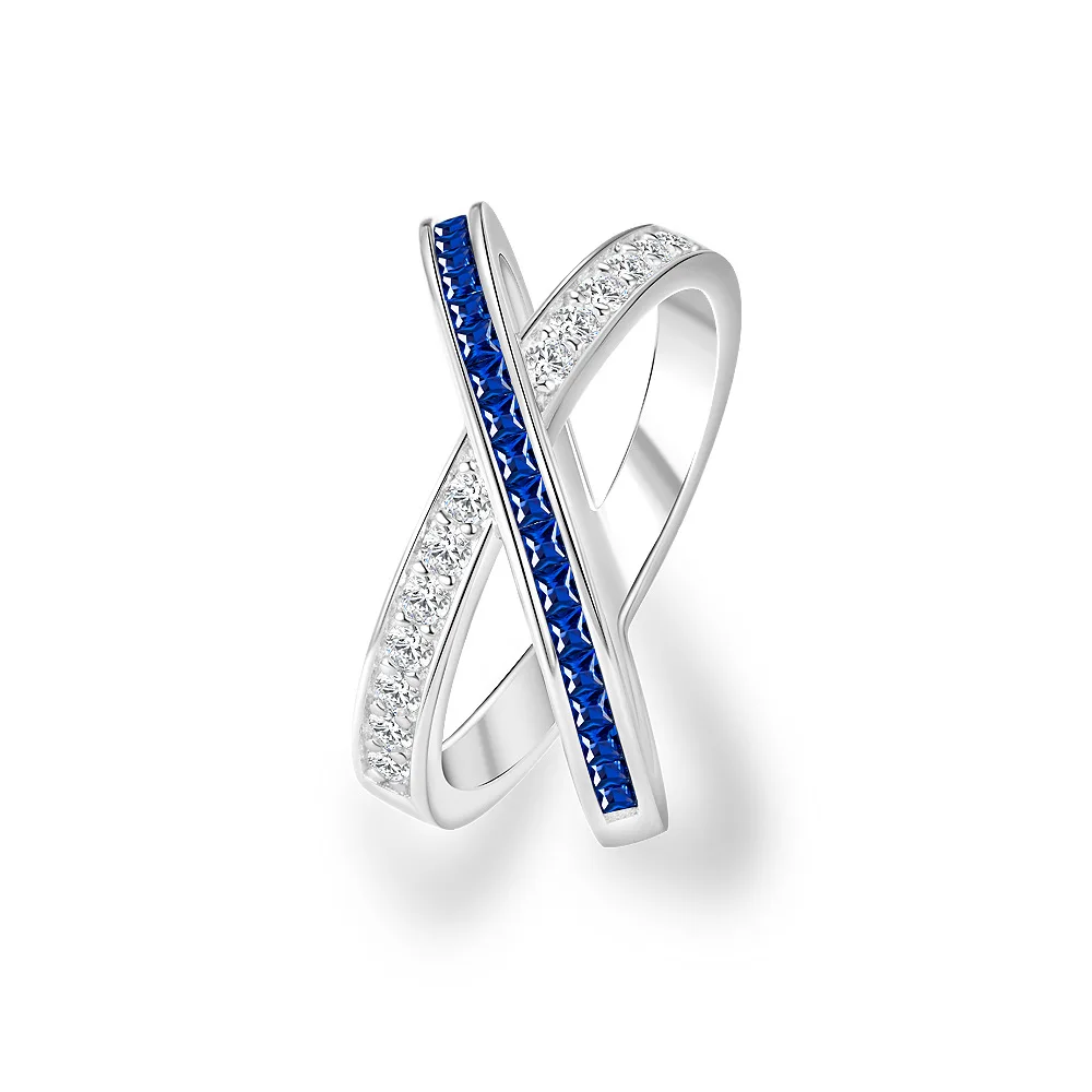 Fashionable 925 silver blue white mixed European and American niche ring, Shangmei classic royal blue ring