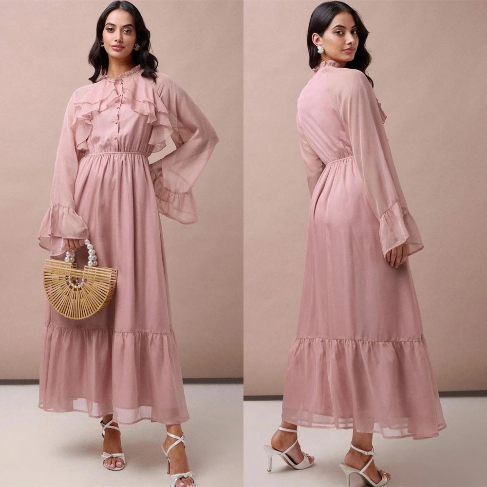 

Customized Elegant Chiffon Evening Dress Fashion Long Sleeves O-Neck Prom Dresses Delicate Ankle Length Special Occasion Gowns