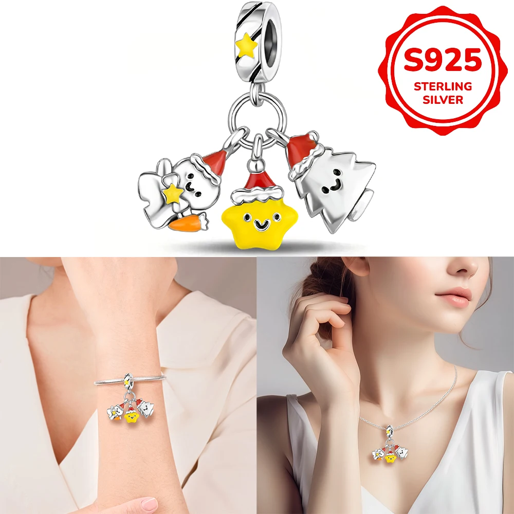 925 sterling silver snowman Christmas tree pendant suitable for original bracelet necklace for men and women DIY jewelry gifts