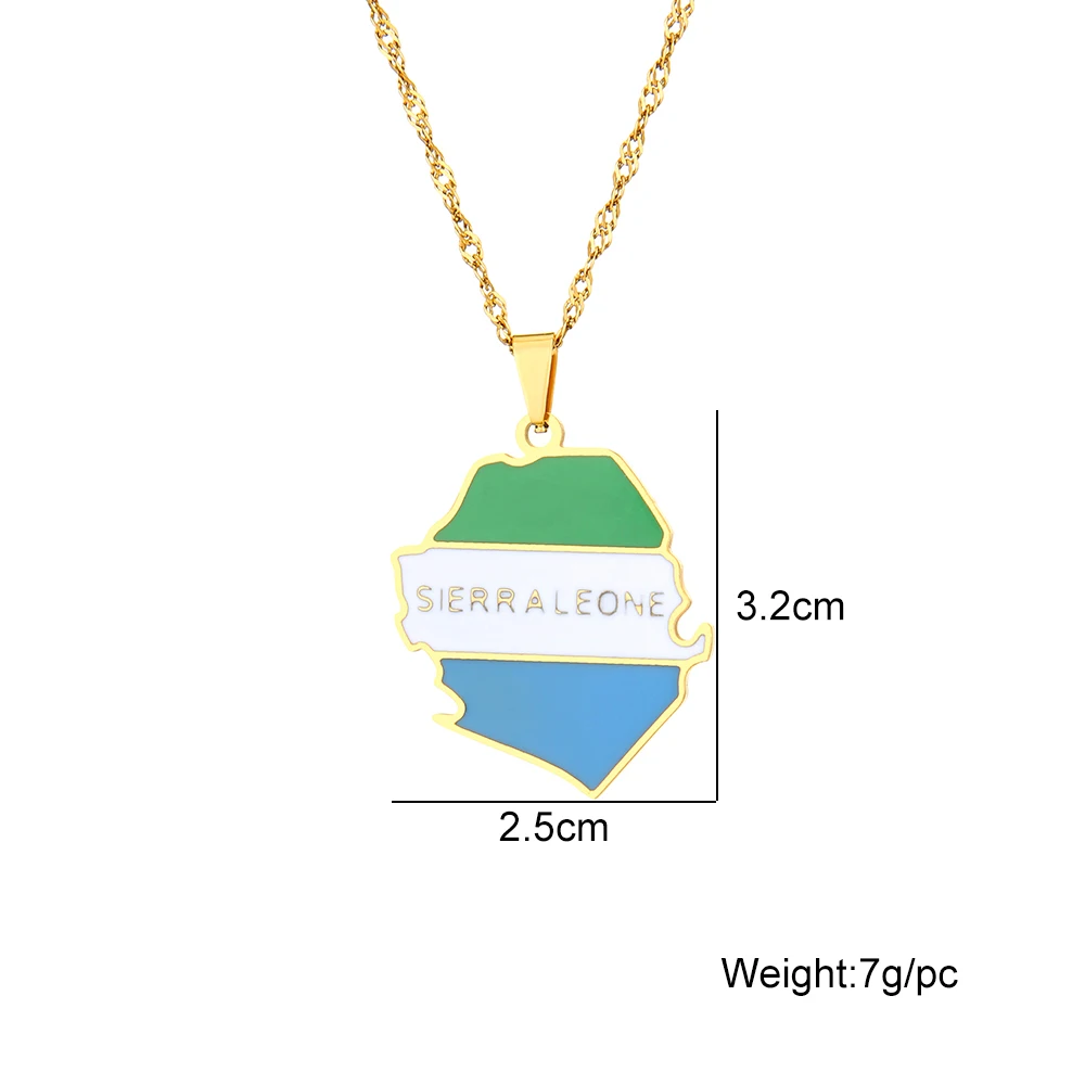 African Sierra Leone Map Flag Pendant Necklace Stainless Steel Men Women Maps Jewelry Gift