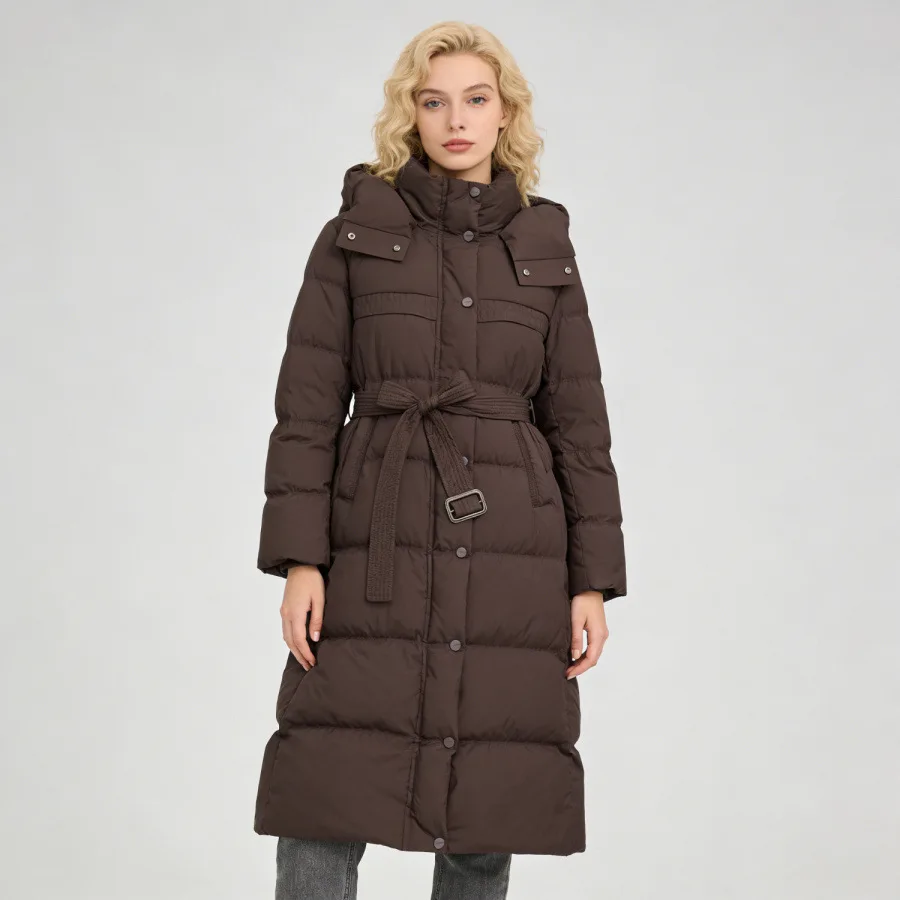 

2026 European Winter New Women's Down Jacket Commuter Strap Windproof Hoodie White Duck Down Parkas