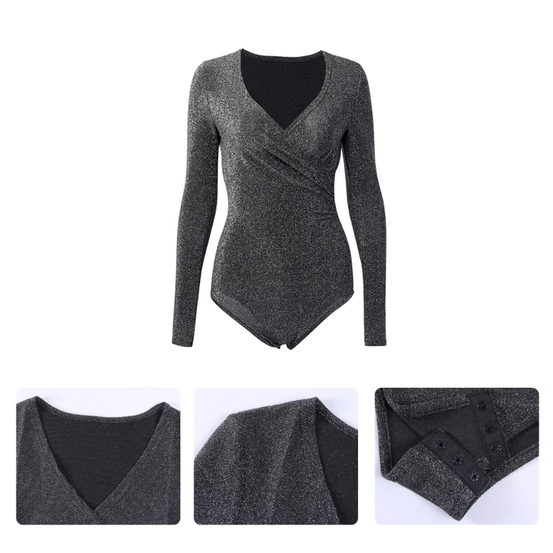 Bodysuit for Women Sexy V-neck Bodysuit Tops Female Long Sleeves Bodysuit Female Solid Body Suit Fahsion Bodycon Tops