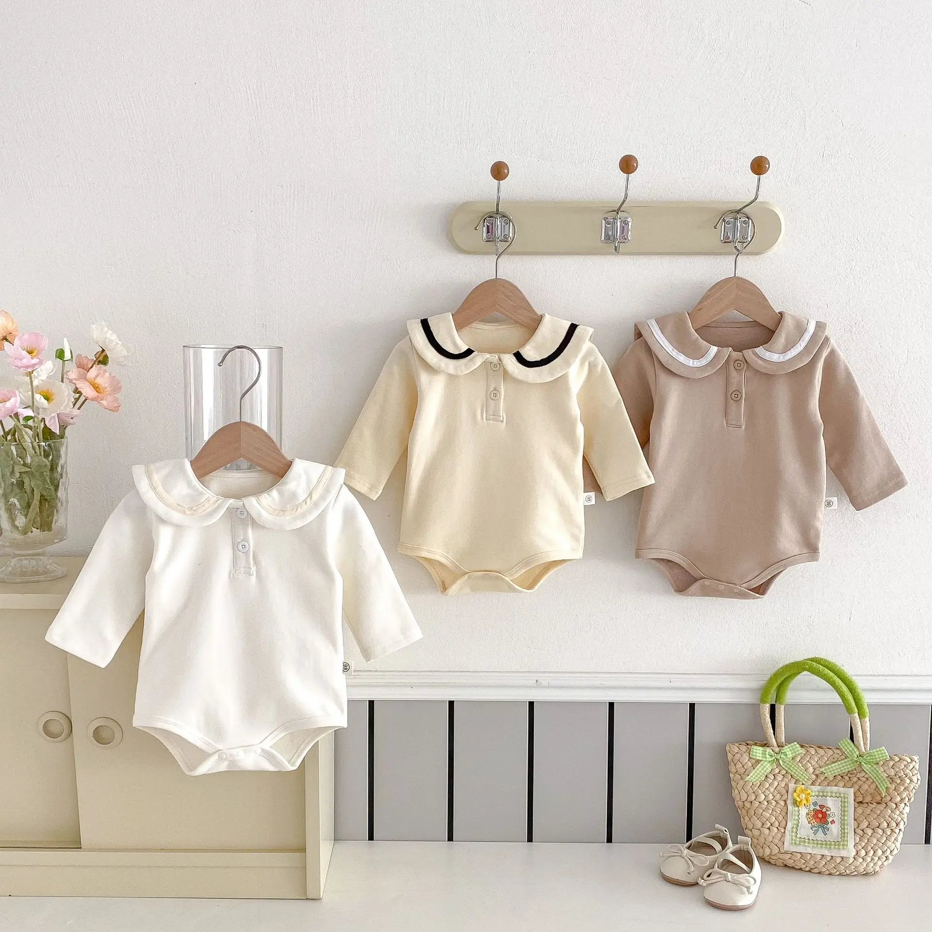

Children's Clothing for Spring and Autumn, Cute for Girls, Long-Sleeved, Lapel, One-Piece Dress, Stylish Crawling Suit