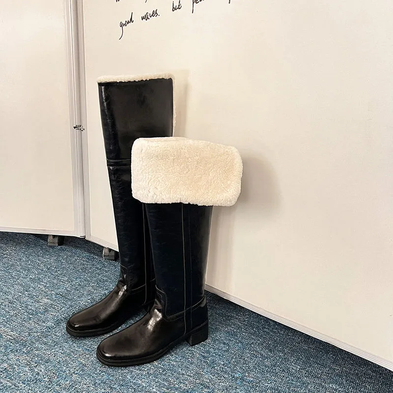 MKKHOU Fashion Over The Knee Boots Women\'s New High-Quality Genuine Leather Boots Wool Boots Winter Warm Snow Boots Long Boots