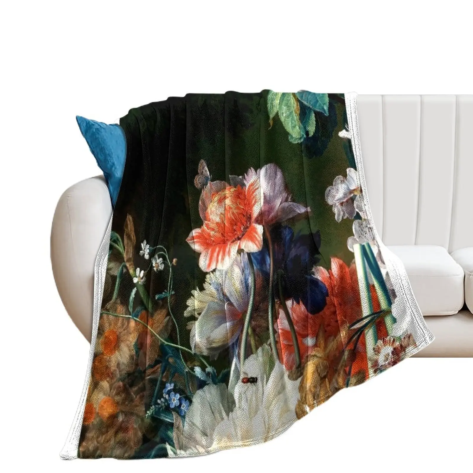 PINK RED ANEMONES WHITE FLOWERS,BUTTERFLY IN BLACK Throw Blanket Weighted wednesday Sofa Quilt Blankets