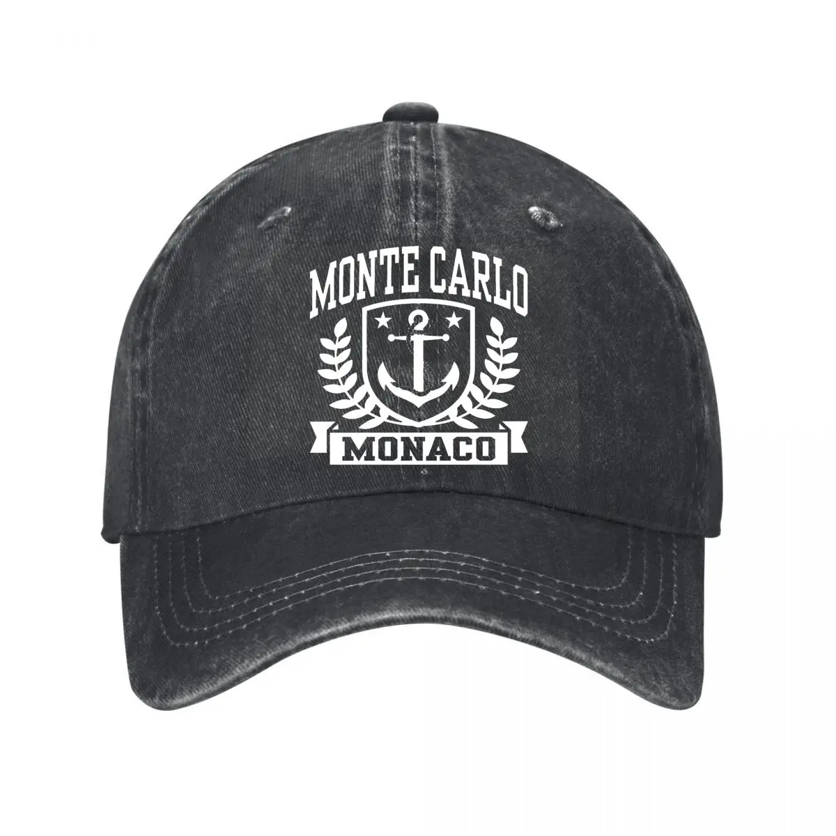 Monte Carlo Monaco Anchor Crest Laurel Wreath Stars Washed Baseball Cap Outdoor Hat