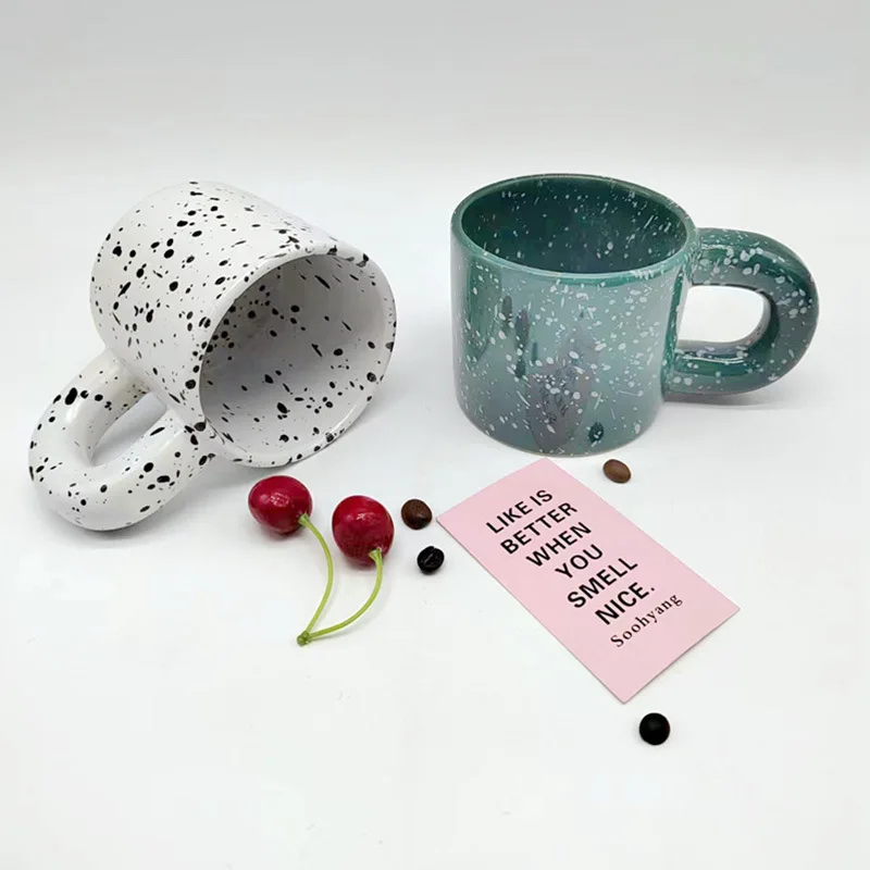

300ml Ceramic Mug Splash Pattern for Morning Office Afternoon Tea Coffee Latte Artistic Home Dining Cup Thick Handle Coffee Mug