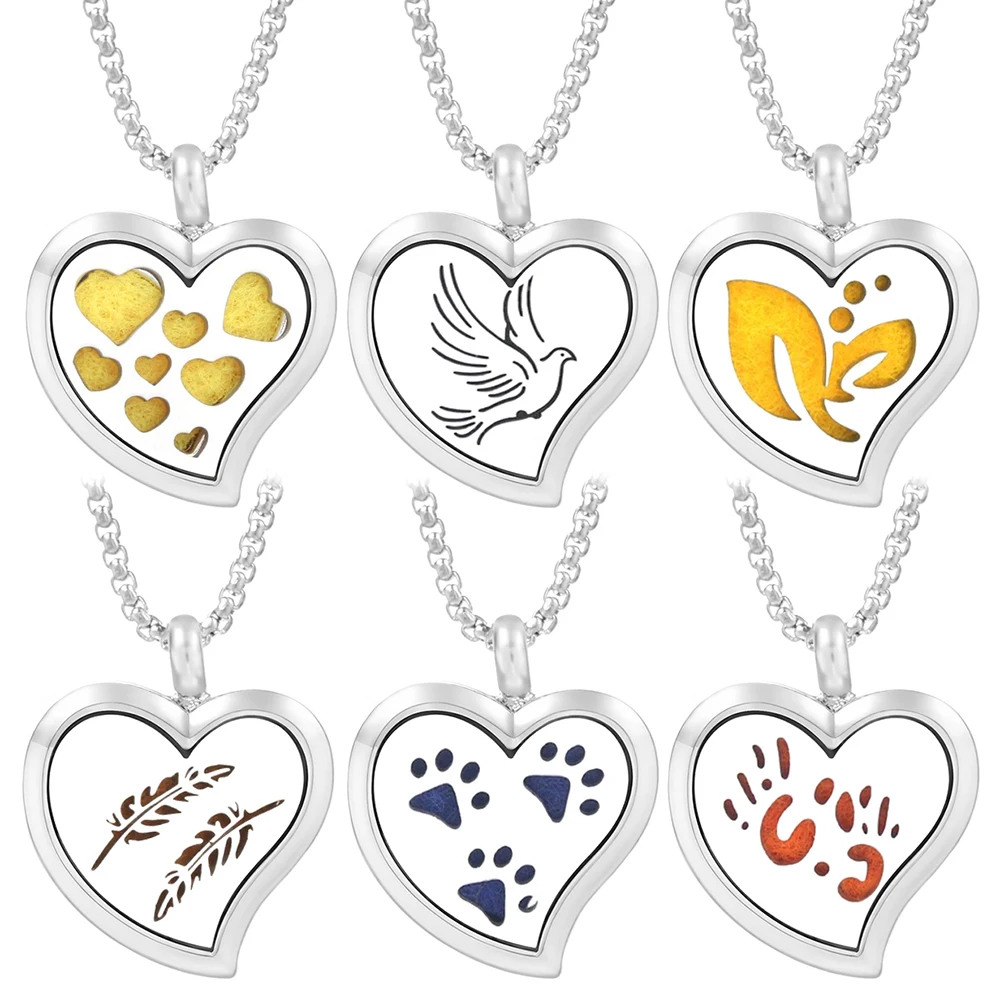 New Trendy Heart Shape Aromatherapy Diffuser Necklace Flower Cat Tree of Life Pendant Essential Oil Perfume Locket Women Jewelry