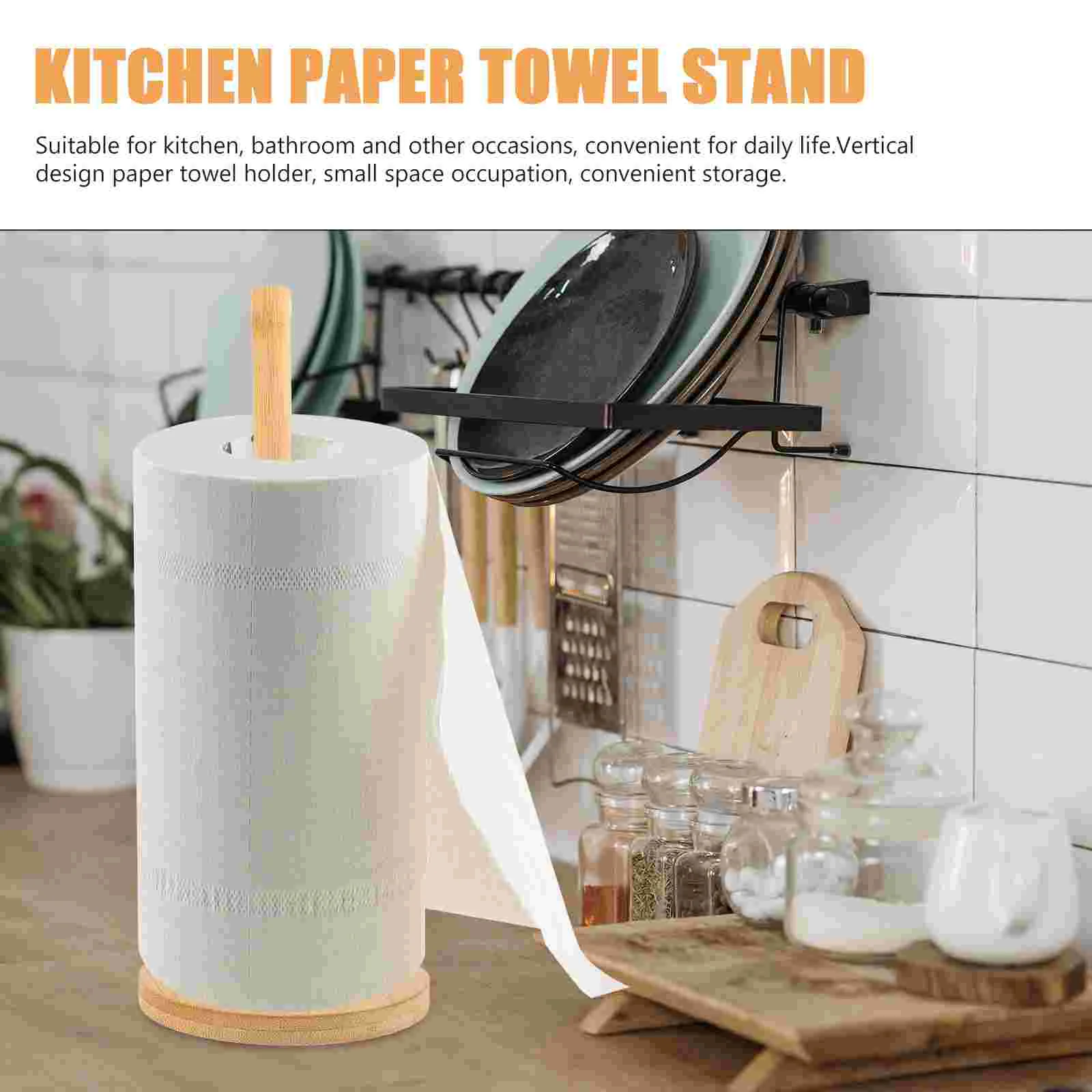 Paper Towel Holder Bamboo Toilet Paper Storage Bathroom Paper Towel Stand paper towel holder countertop