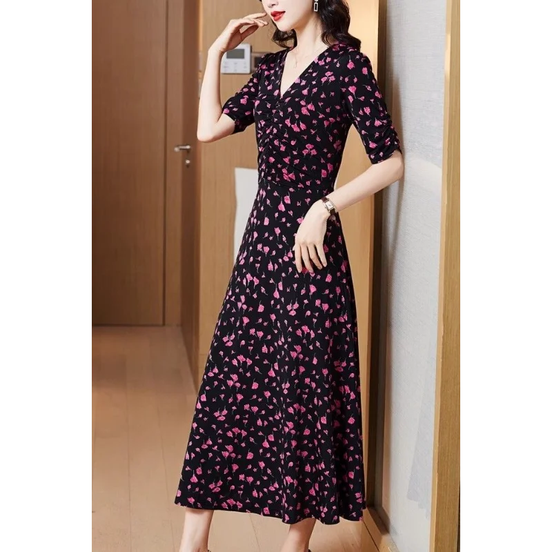 Robe longue amincissante à imprimé Floral, élégante, col en v, imprimé personnalisé français, nouvelle collection printemps été