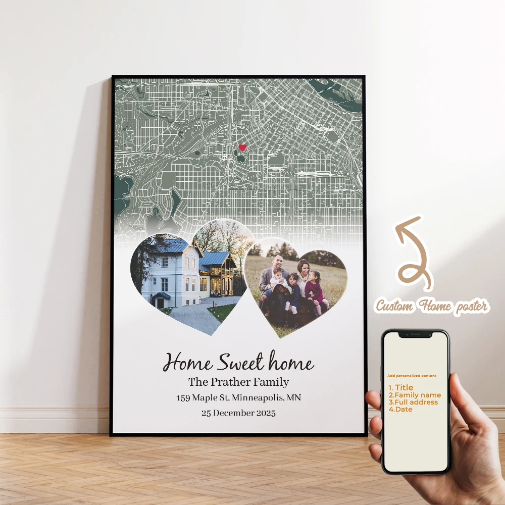 

1pcs Customized Map, Photo In The Shape Of A Heart Wall Art Prints Canvas Painting Poster Picture For Living Room Home Decor