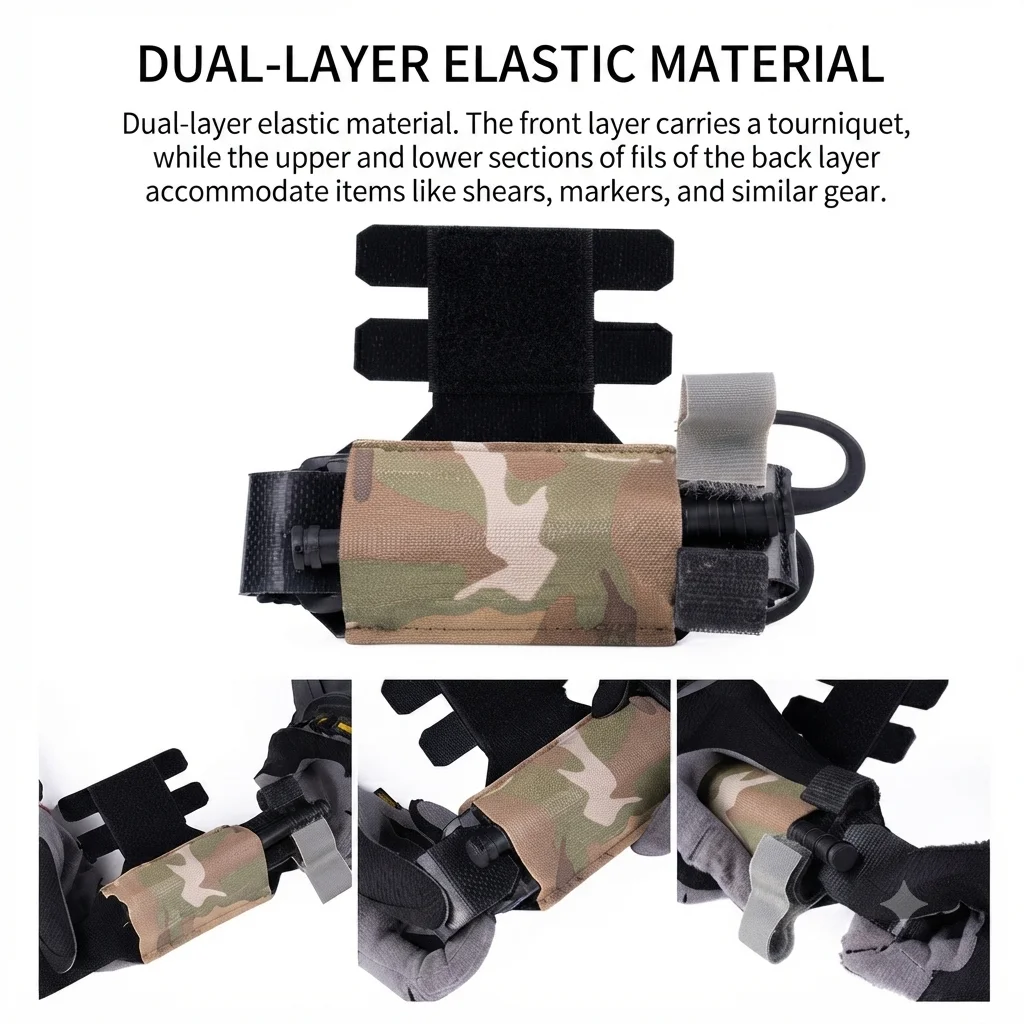 Tactical Tourniquet Holder Double-Sided Elastic Strap & Velcro Fastener for First Aid Trauma Kit