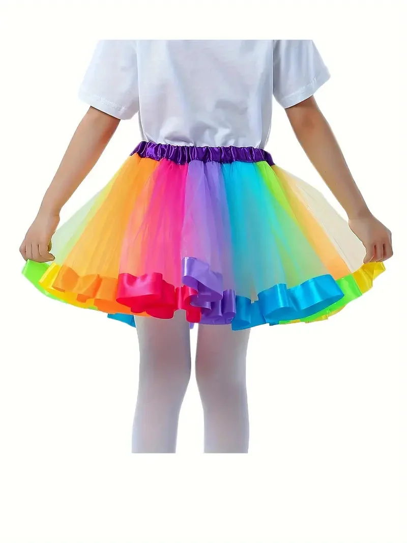 Hot Kids Lovely Handmade Colorful Tutu Skirt Girls Rainbow Tulle Tutu Pettiskirt Dance Bubble Skirt2-9T