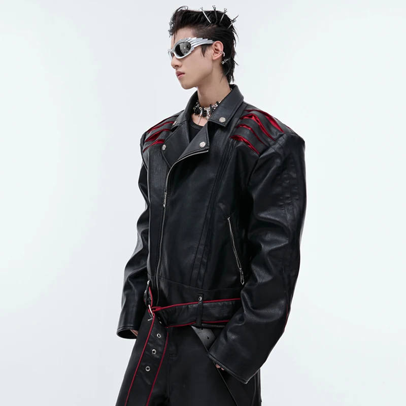 LUZHEN Belt Decorate Pleated Design Personalized Trendy Leather Jacket Original Stylish Streetwear High Quality Men Coats LZ4639