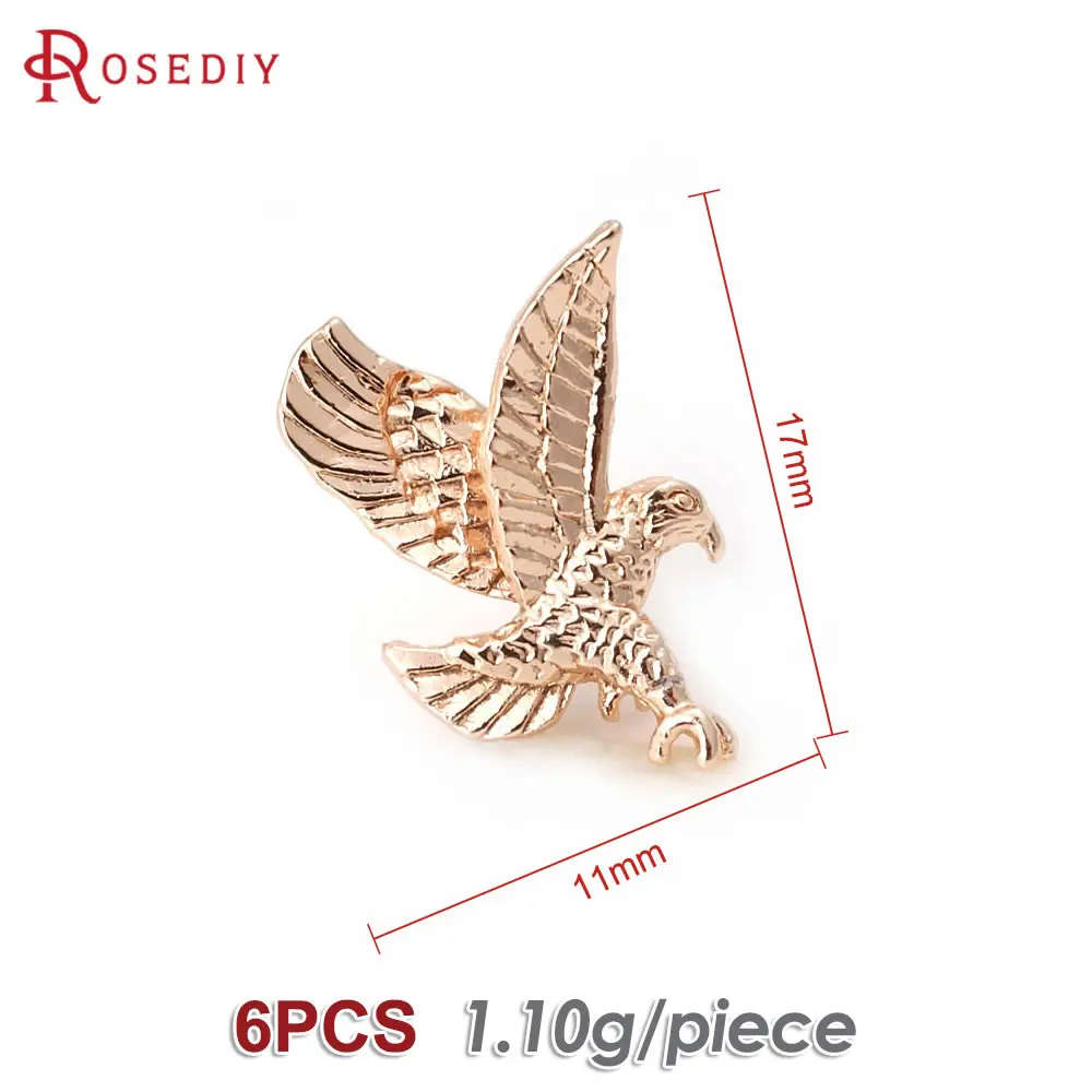 6PCS 11x17MM High Quality Champagne Gold Color Plated Brass Eagle Charms Pendants High Quality Diy Jewelry Accessories