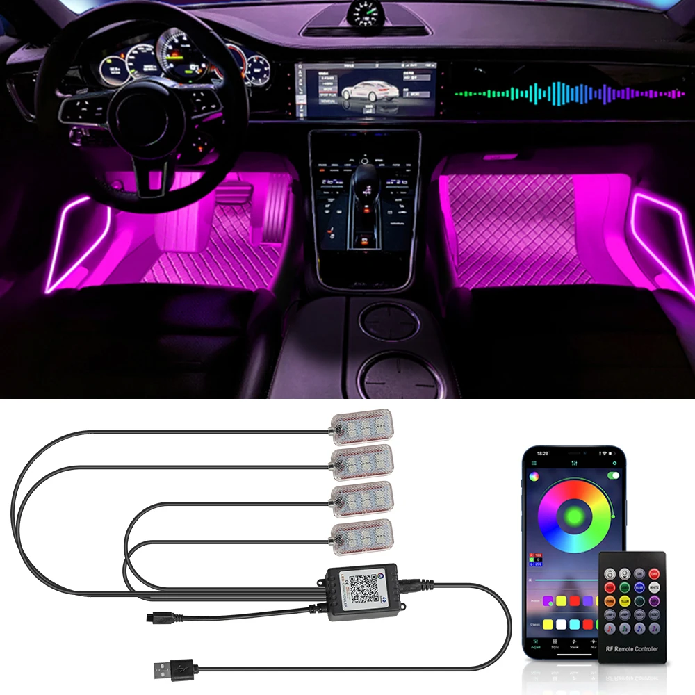 Neon Dual control LED Car Interior Ambient Foot Light with USB Wireless Remote Music APP Control Auto Atmosphere Decorative Lamp