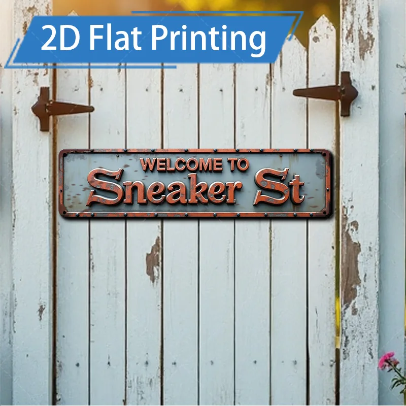 1 قطعة علامة معدنية، 4 × 16 بوصة "علامة معدنية ريفية 'Sneaker St' لديكور المزرعة العتيقة" #1