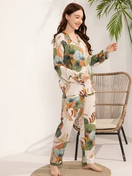 Women Pajamas Set for Spring and Autumn Long -Sleeved Plus Size S-3XL 100% Viscose  Loose Nightwear Suit Pajamas Sleepwear