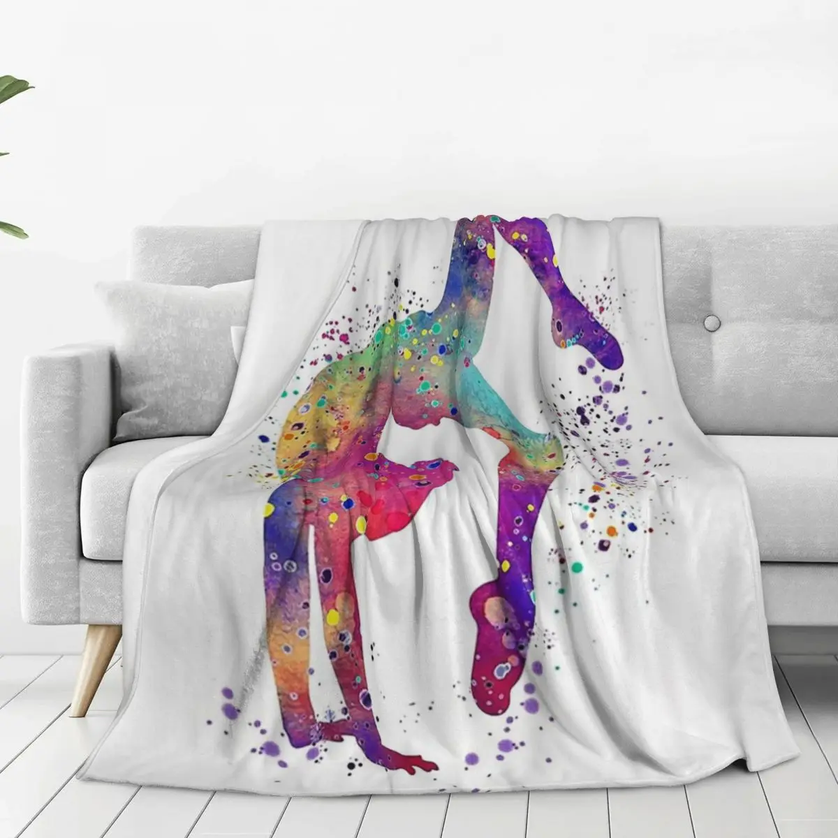 Gymnastics Girl Tumbling Colorful Watercolor Blanket Fleece Lightweight Sofa Throw Blankets For Couch Office Throws Bedspread