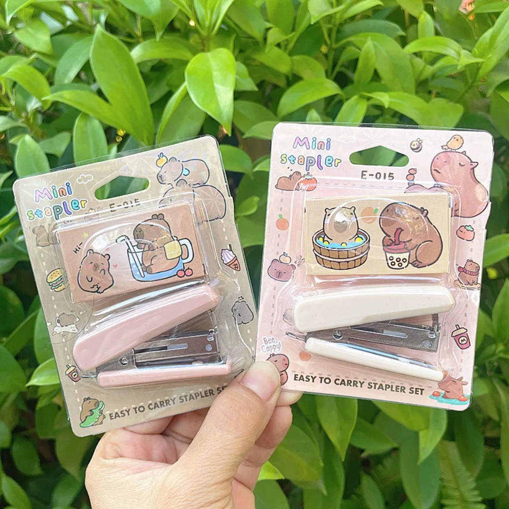 Mini Capybara Stapler Set Cartoon Animal Multi-functional Stapler Paper Clips File Organizer Push Clip