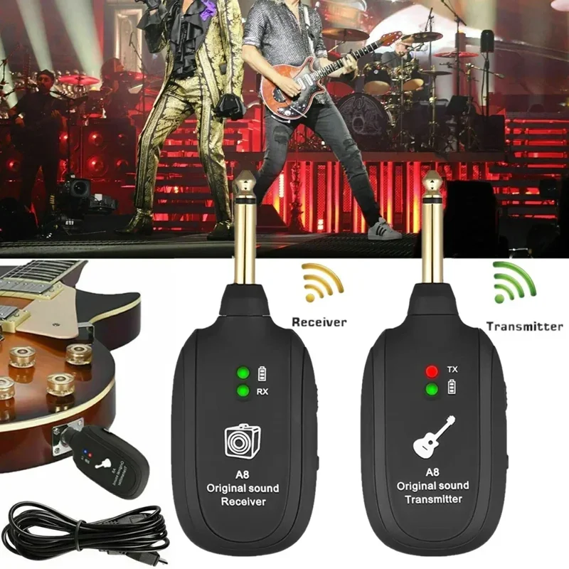 Wireless Guitar Pickup System A8 Transmitter Receiver Rechargeable Original Sound for Electric Wind Musical Instrument