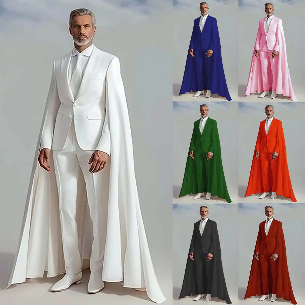 

Fashion Groom Wedding Suits With Detachable Cloak 2 Pieces Slim Fit Peaked Lapel Mens Tuxedos For Banquet