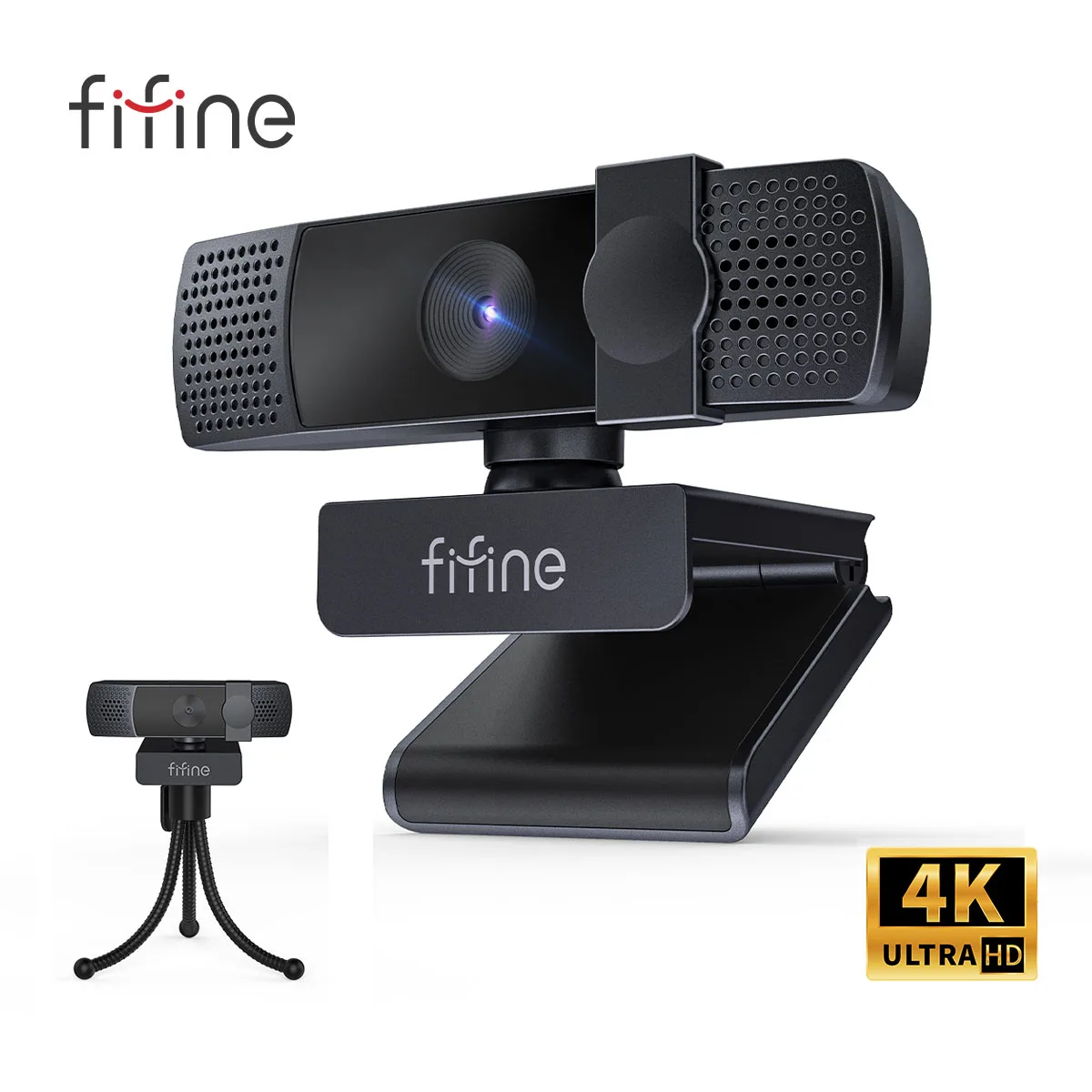 FIFINE K438 4K UHD AutoFocus USB Webcam Noise Mic Privacy Cover PC Mac For Live Stream Gaming/YouTube/Meeting,Plug&Play,10MP