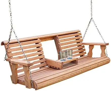 

Amish Heavy Duty 800 Lb Rollback Console Treated Porch Swing with Hanging Chains (Cedar Stain)