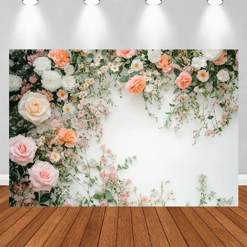 

LS Memorial Day Photography Background Floral Frame Soft Macaron Color Decor Wedding Adult Portrait Photo Backdrop Studio