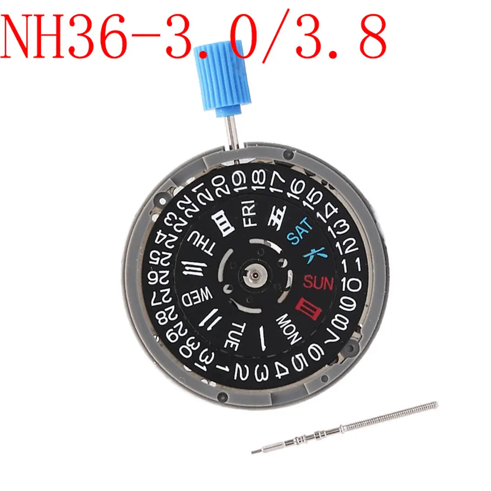 NH36A White Calendar Japan Seiko 24 Jewels Automatic Movement Crown at 3.0/3.8 O'Clock NH36 4R36A Watch Parts Stem Set