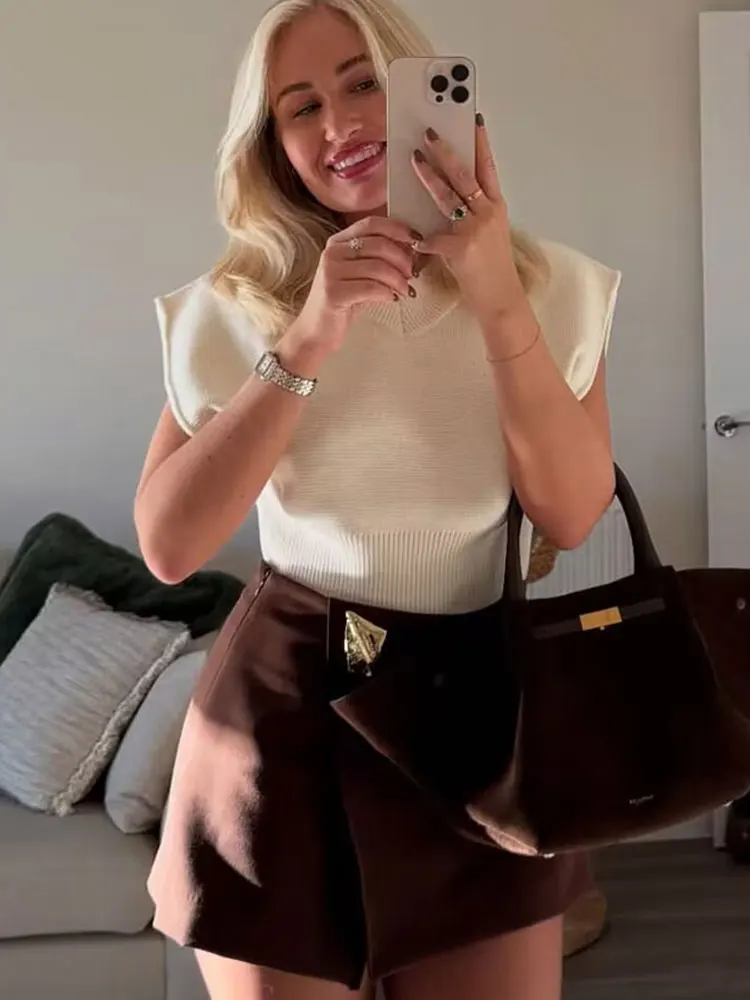 HH 2025 Musim Gugur Busana Wanita Kulot Asimetris Pinggang Tinggi Model A-line Ritsleting Samping Aplikasi Logam Celana Rok Solid Elegan