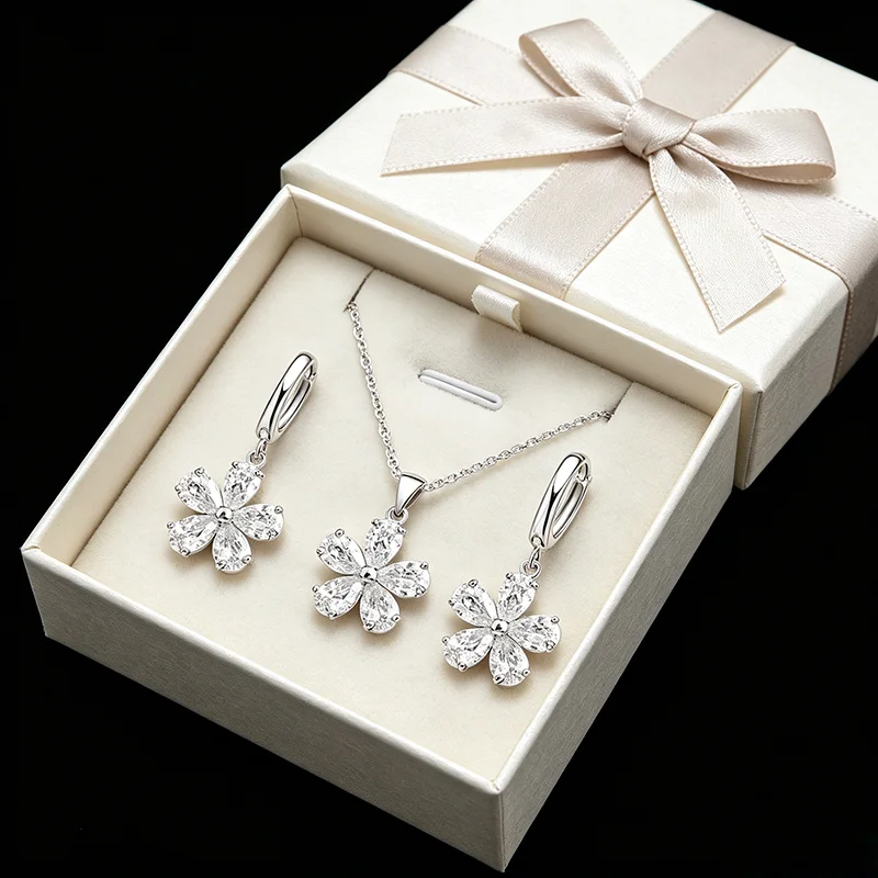 925 Sterling Silver Wedding Jewelry Sets for Women Accessories CZ Crystal Wedding African Bridal Simulated Gemstone Jewelry Set