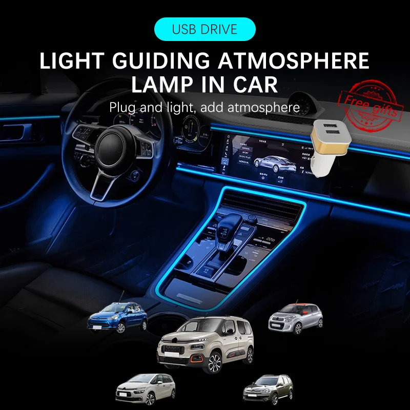 Car Interior Led Strip Light Neon Decorative Lamp Auto Ambient Light USB Atmosphere For Citroen C5 C-Crosser C4 C3-RX