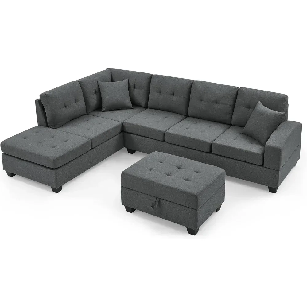 

LLiving Room Sofa Set , L Shape Modular Storage Ottoman & Chaise, Comfy Corner Sofa Cup Holder Living Room Furniture Couch Sets