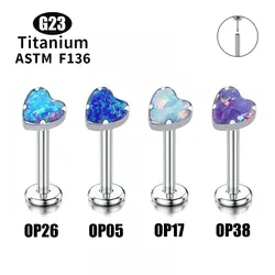 ASTM F136 Titanium Heart Opal Earrings Piercing Internally Threadless Labret Pierced Jewelry Helix Tragus For Women And Men