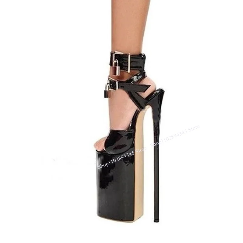 Black Hollow Buckle Platform Sandals Thin High Heel Peep Toe Fashion Sexy Cool 2025 Summer Big Size Woman Shoes Zapatillas Mujer