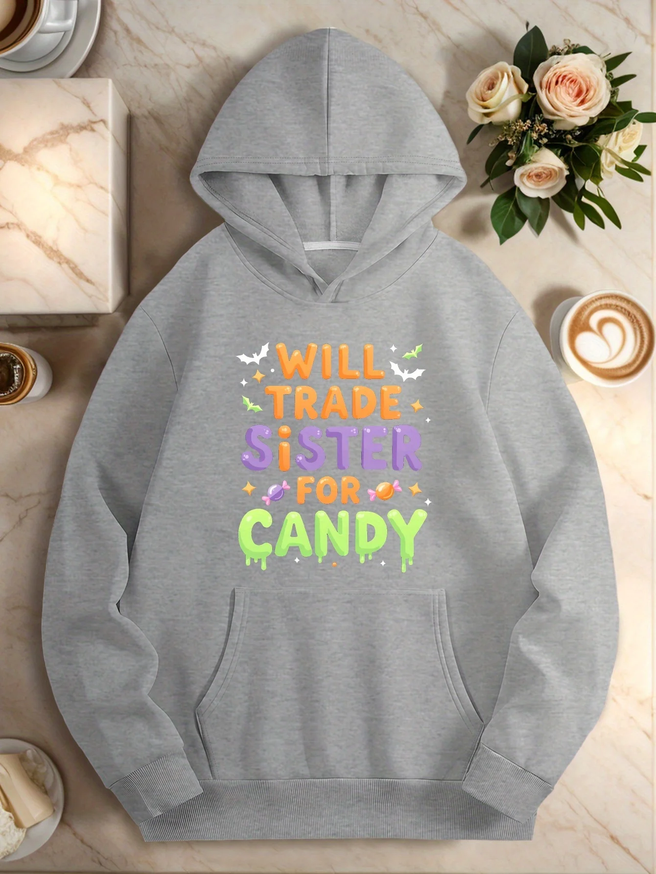 Sudadera con capucha para hombre: estampado "Will Exchange Candies for Sisters", diseño de corte relajado y holgado