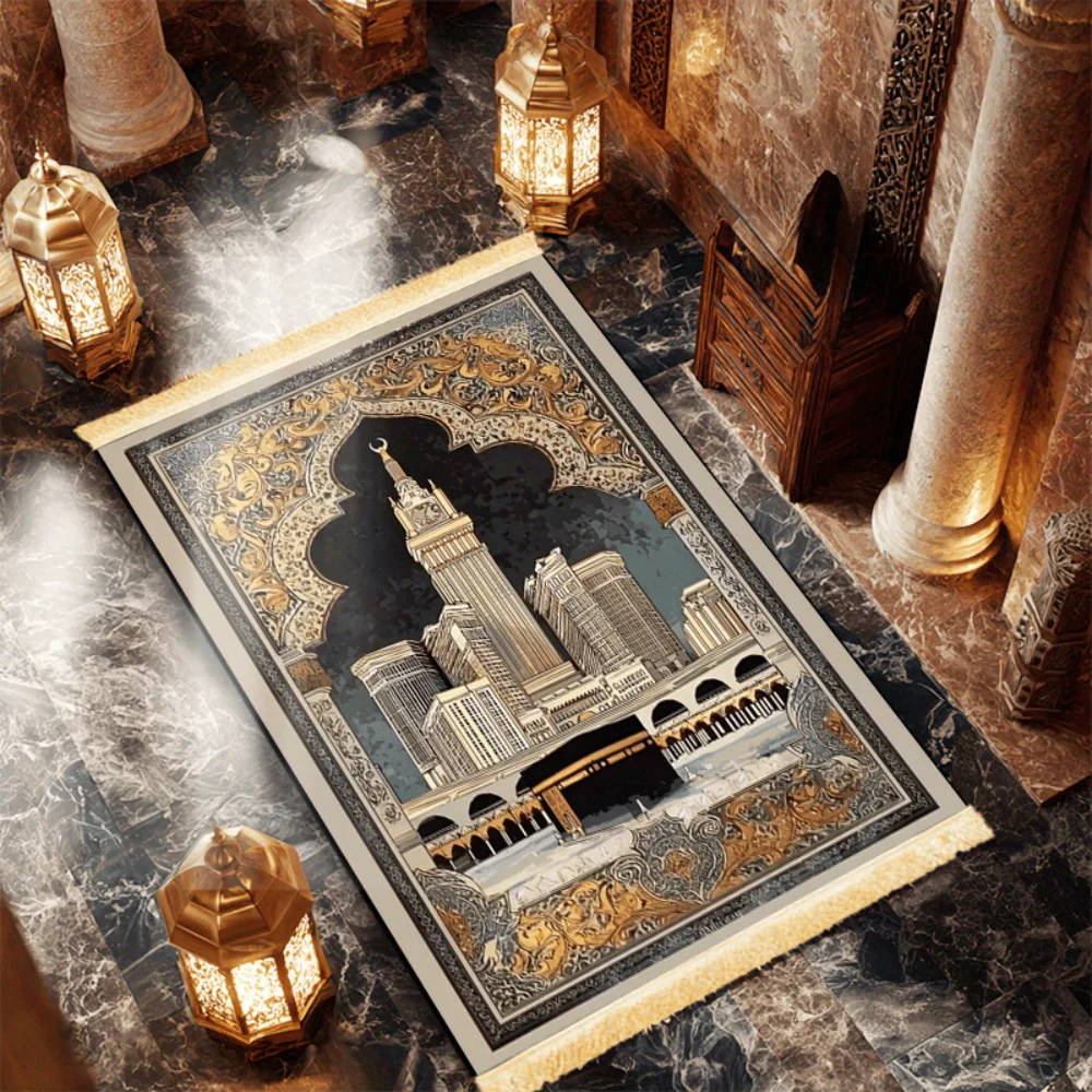 VIKAMA Islamic Prayer Mat Washable, Mosque Design Foldable Travel Mat For Muslims, Portable Cushion For Salah Eid, Vintage Style