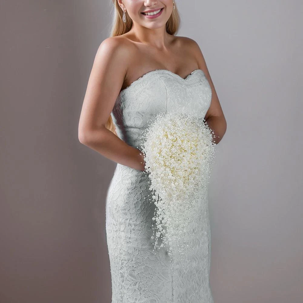 

Elegant White Bridal Bouquet with Pearls and Starfish Stunning Wedding Accessories for Bride and Bridesmaid Bouquets HF02