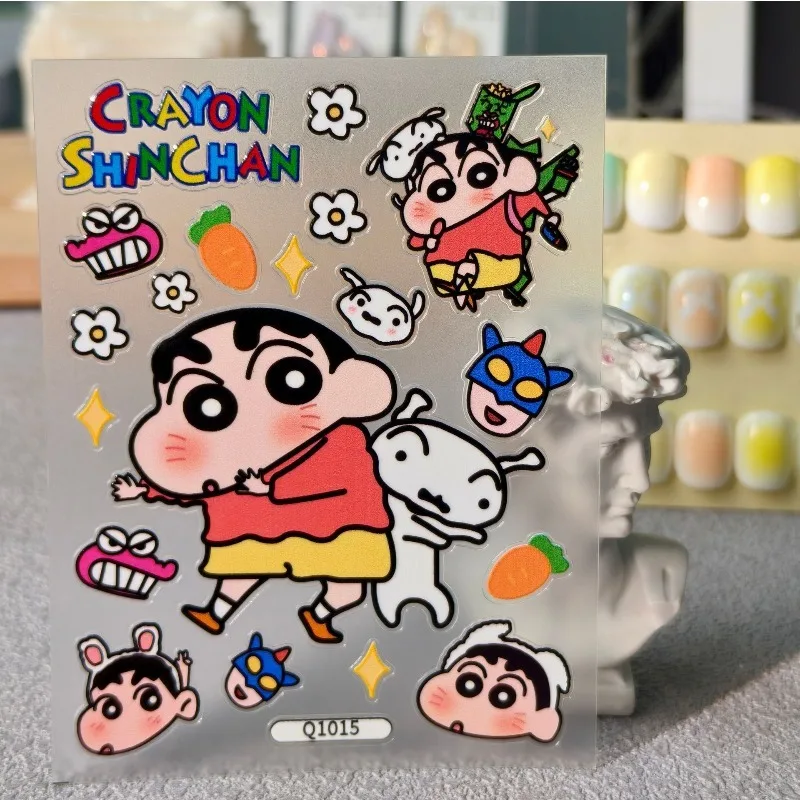 5PCS Crayon ShinChans 3D Embossed Stickers Cartoon Creative Decals DIY Decorative Stickers for Laptop Water Bottle Scrapbook