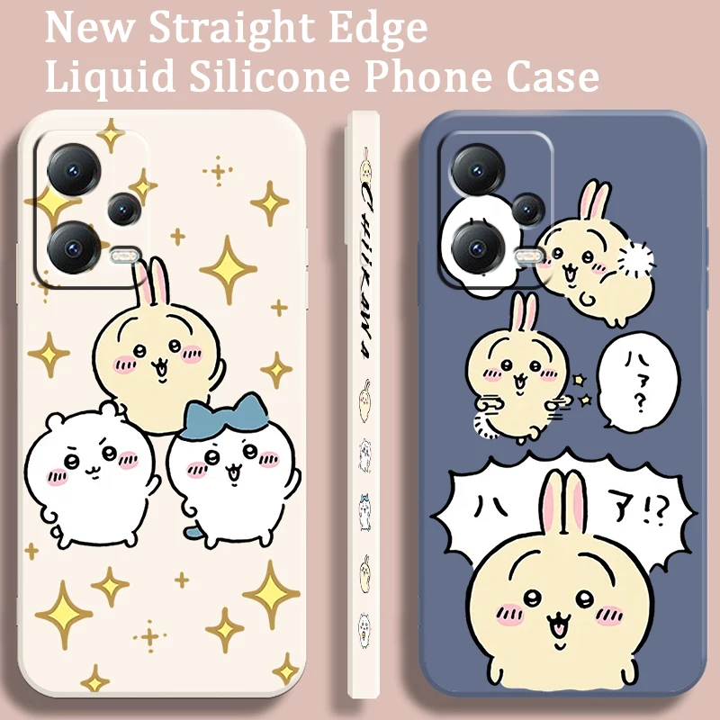 Hot Cute C-Chiikawa U-Usagi Liquid Left Rope For Xiaomi Redmi Note 13 12 12S 12R 11 11T 11S 10 10S Pro Plus 5G Cover Phone Case