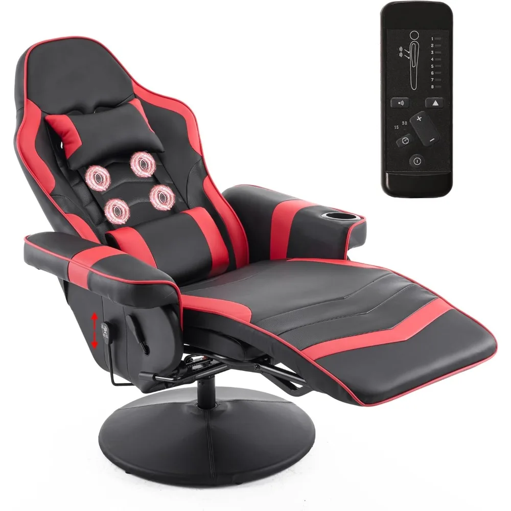 

Игровое кресло с массажем для взрослых, удобное игровое кресло с откидной спинкой, подставкой для ног, регулируемой спинкой и подстаканником, черный, красный