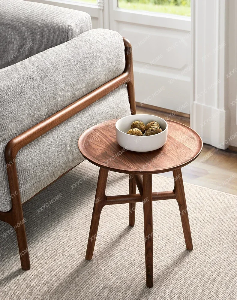 

all solid wood round few wood art light luxury bedside log table
