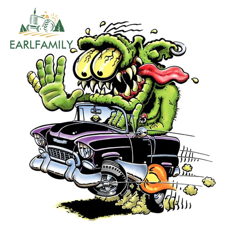 EARLFAMILY 13cm x 10cm V-Twin Engine Head Monster Car Sticker Speed Up & Add Oil Decal Rear Windshield Off-road Trunk Decoration