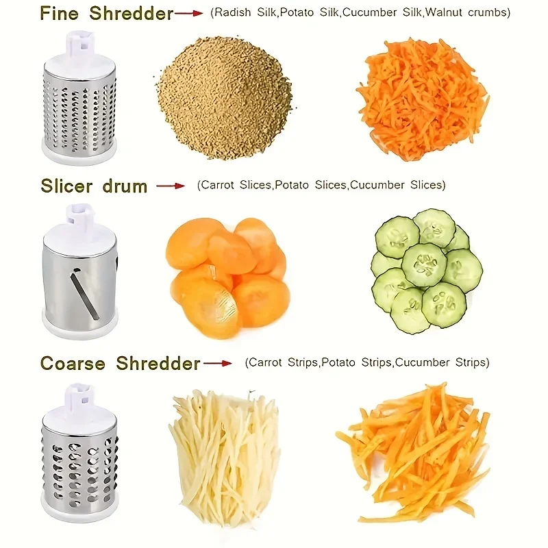 Vegetable Cutter & Slicer Manual Kitchen Cheese Chopper Machine With 3 Sharp Drums Multifunctional Garlic Potato Shredder