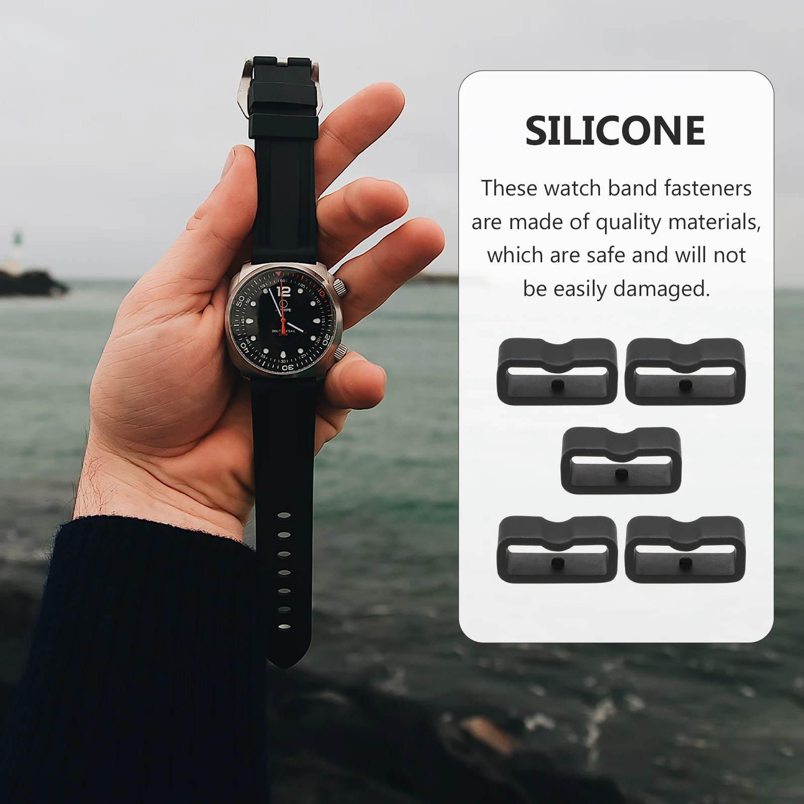

5pcs High Quality Silicone Watch Band Fastener Replacement Keeper Durable Flexible Easy Bands Accessories