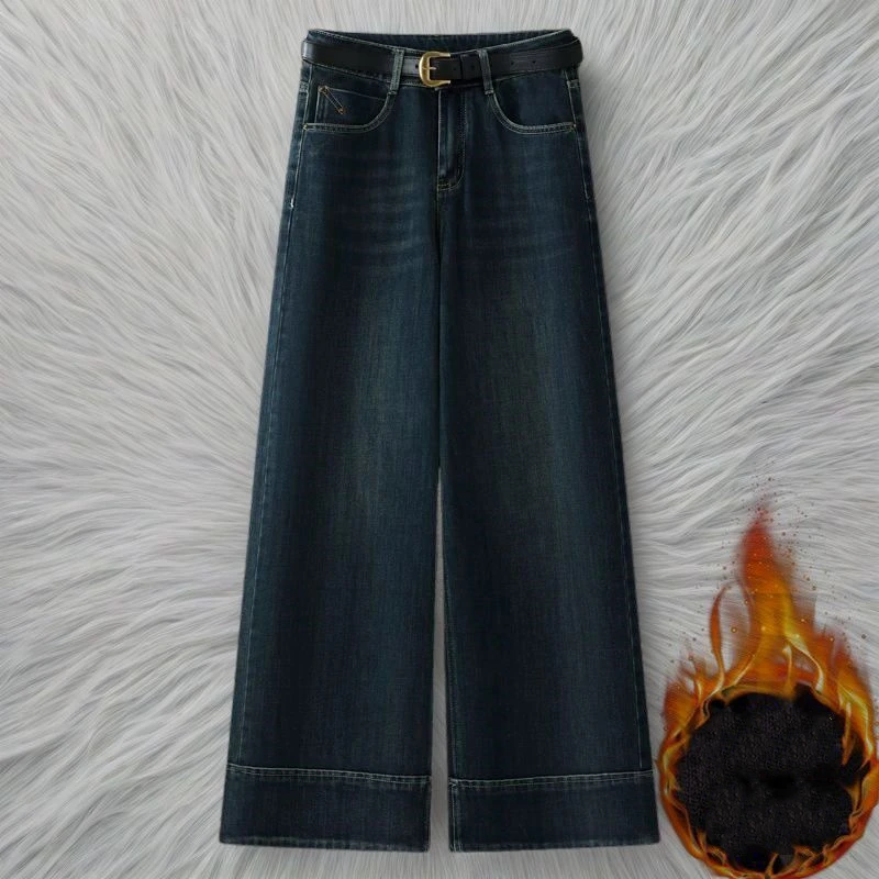 new autumn winter fashion causal plus size brand female women girls thick velvet snow wear warm wide leg jeans