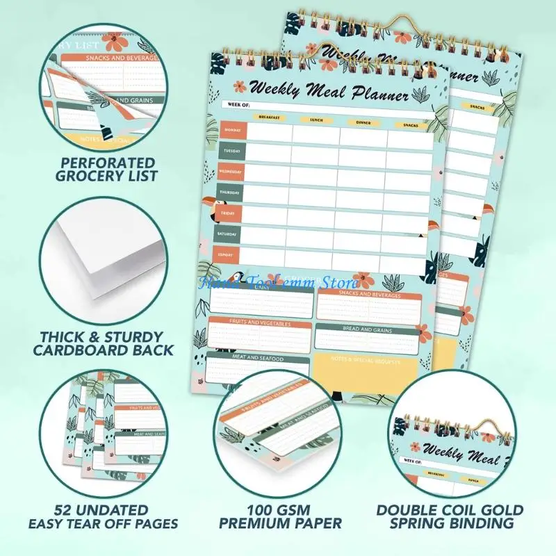 H37F Weekly Diet Organizers Meal Planning Pad With Coils Compacts Vertical Design