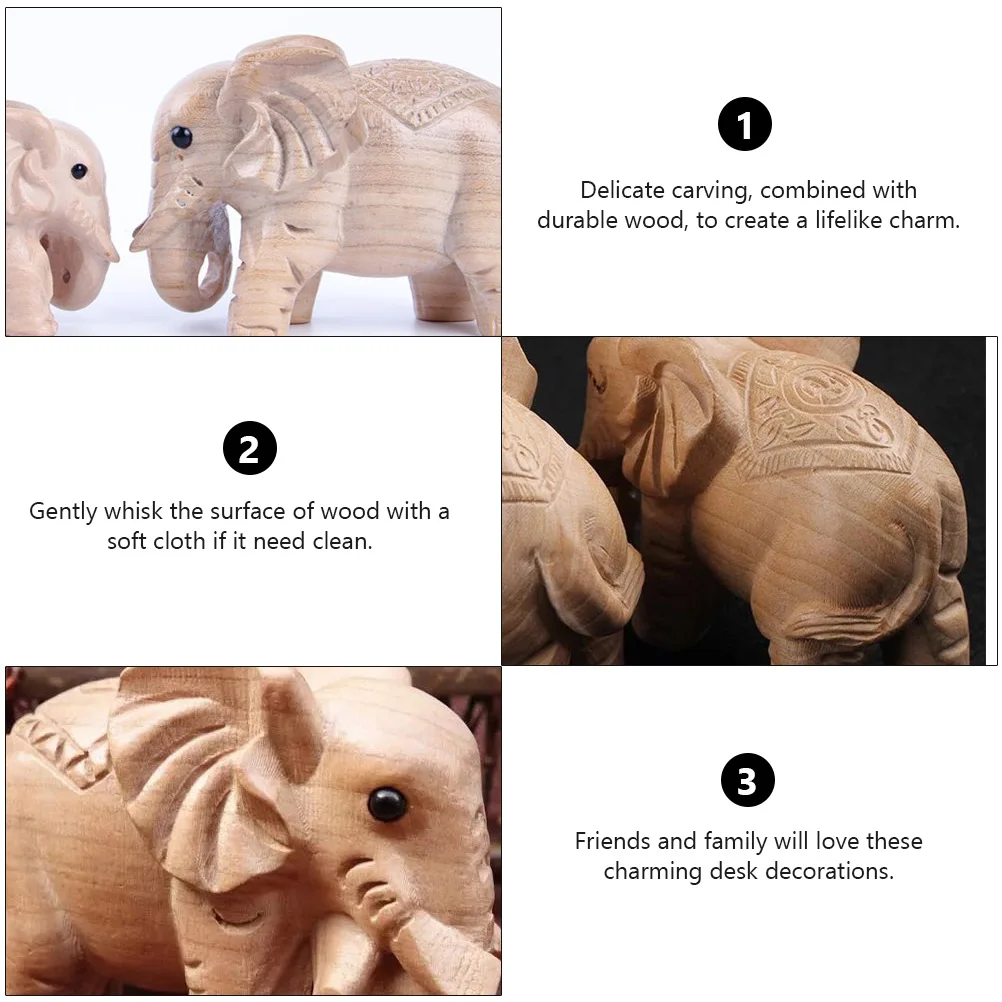 

Peach Wood Elephant Decor Desktop Sculpture Gift Home Ornament Delicate Carving Easy Clean Office Statue